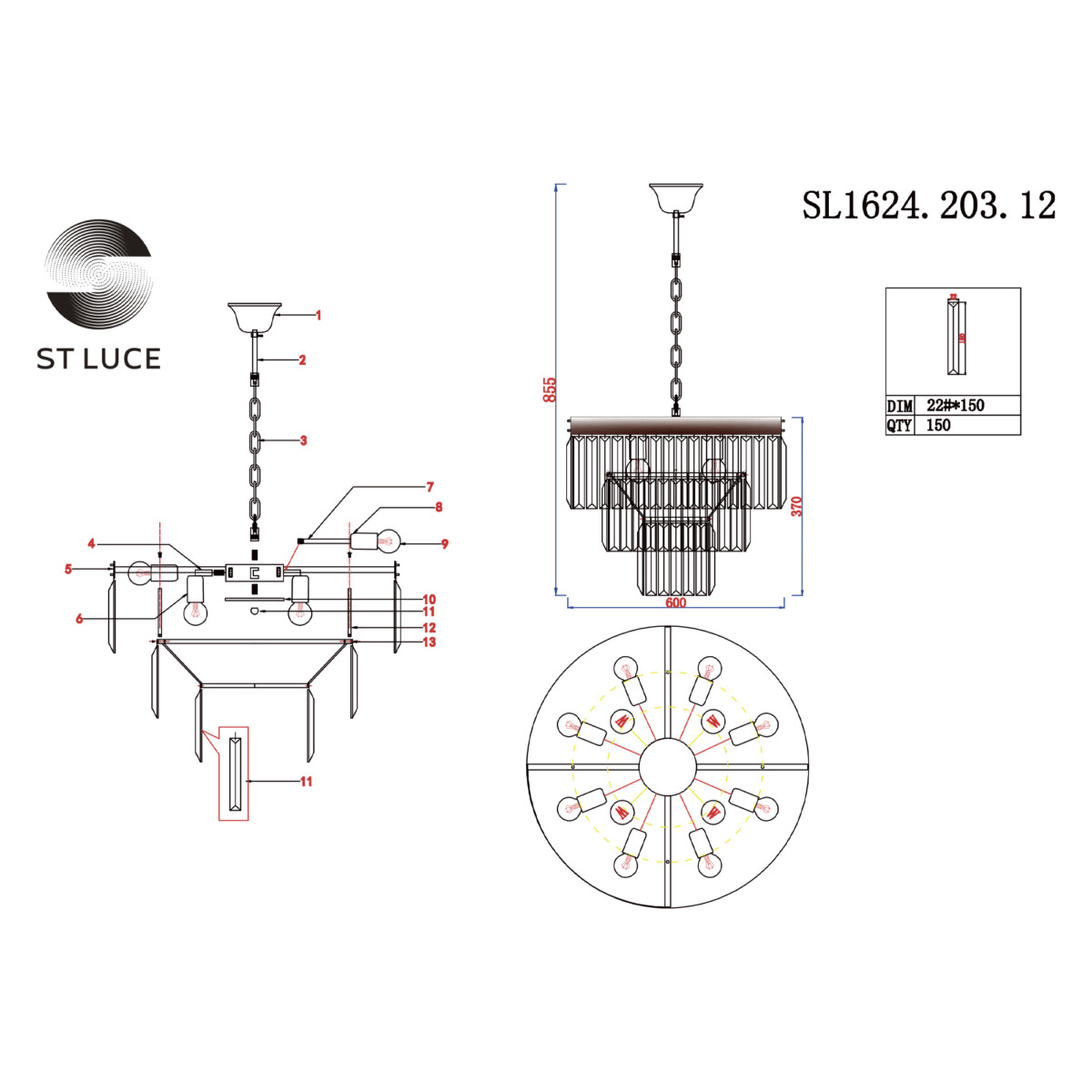 SL1624.203.12 Люстра подвесная ST-Luce шампань/прозрачный E14 12*40W ERCOLANO — изображение 7