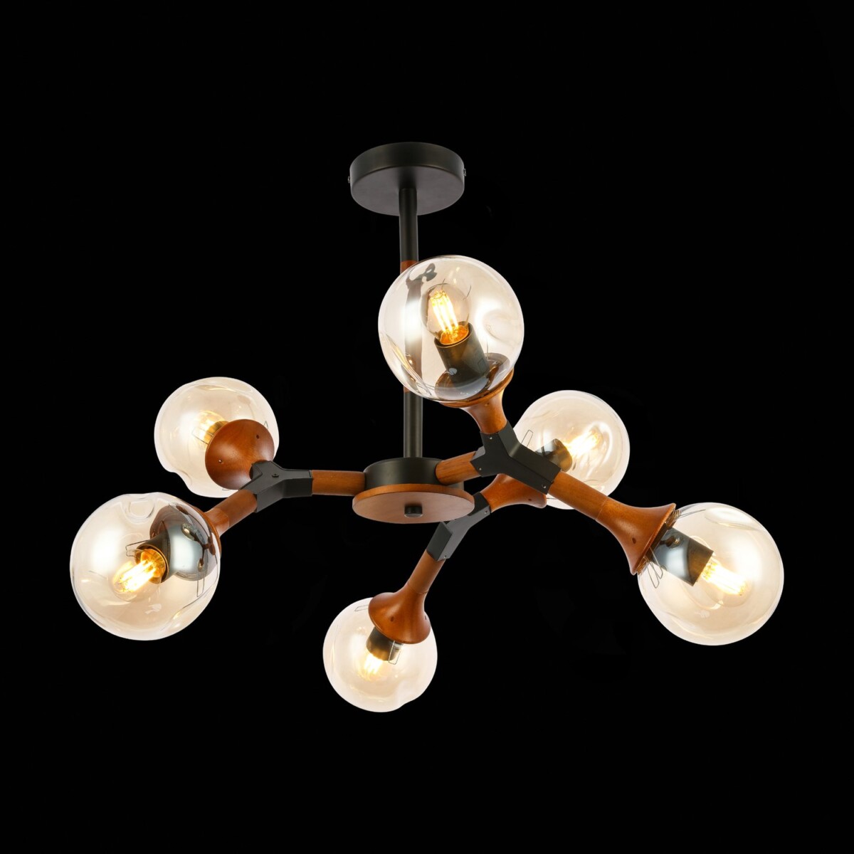 SLE109402-06_01B SLE109402-06 Светильник потолочный Черный, Темное дерево/Прозрачный, Янтарный E27 6*60W RAQUEL — изображение 1