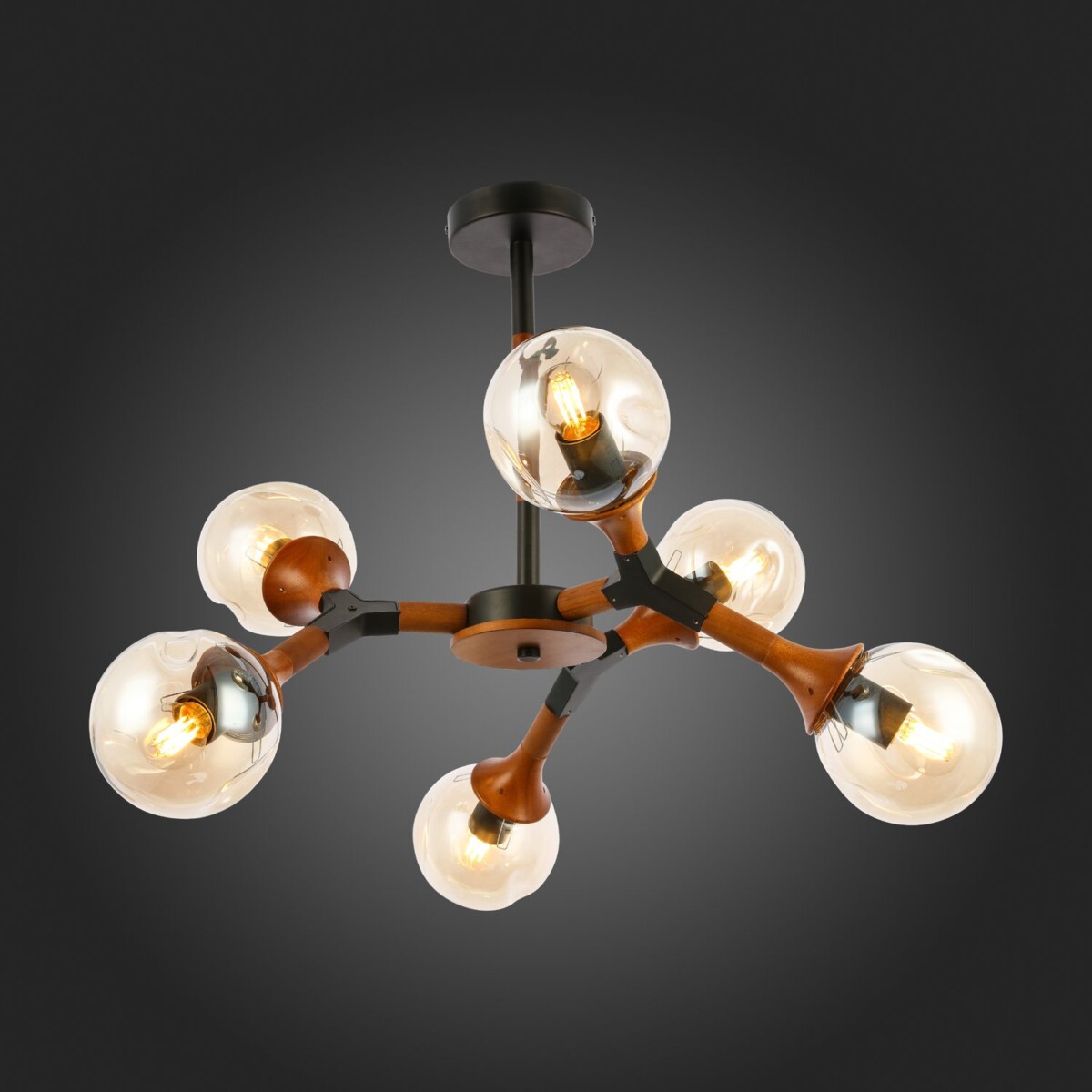 SLE109402-06 Светильник потолочный Черный, Темное дерево/Прозрачный, Янтарный E27 6*60W RAQUEL — изображение 2