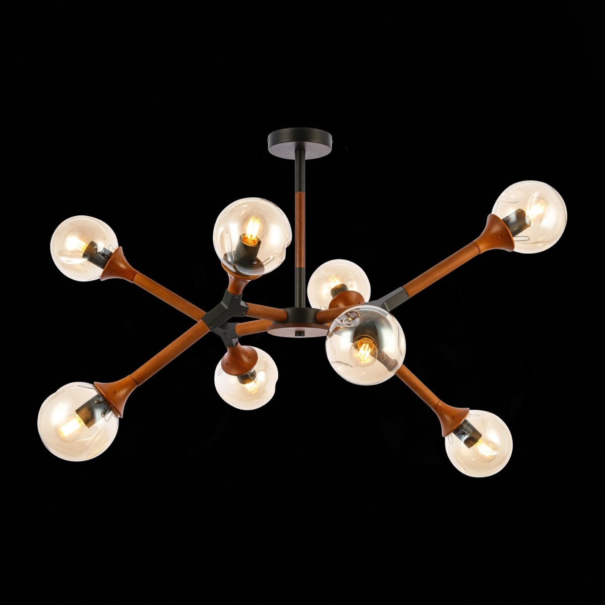 SLE109402-08_01B SLE109402-08 Светильник потолочный Черный, Темное дерево/Прозрачный, Янтарный E27 8*60W RAQUEL — изображение 1