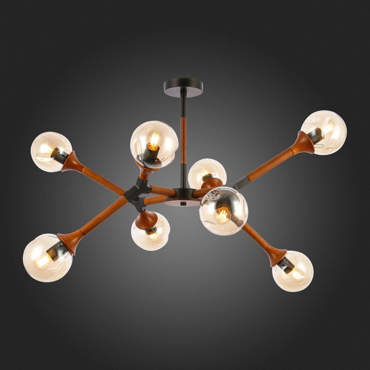 SLE109402-08 Светильник потолочный Черный, Темное дерево/Прозрачный, Янтарный E27 8*60W RAQUEL — изображение 2