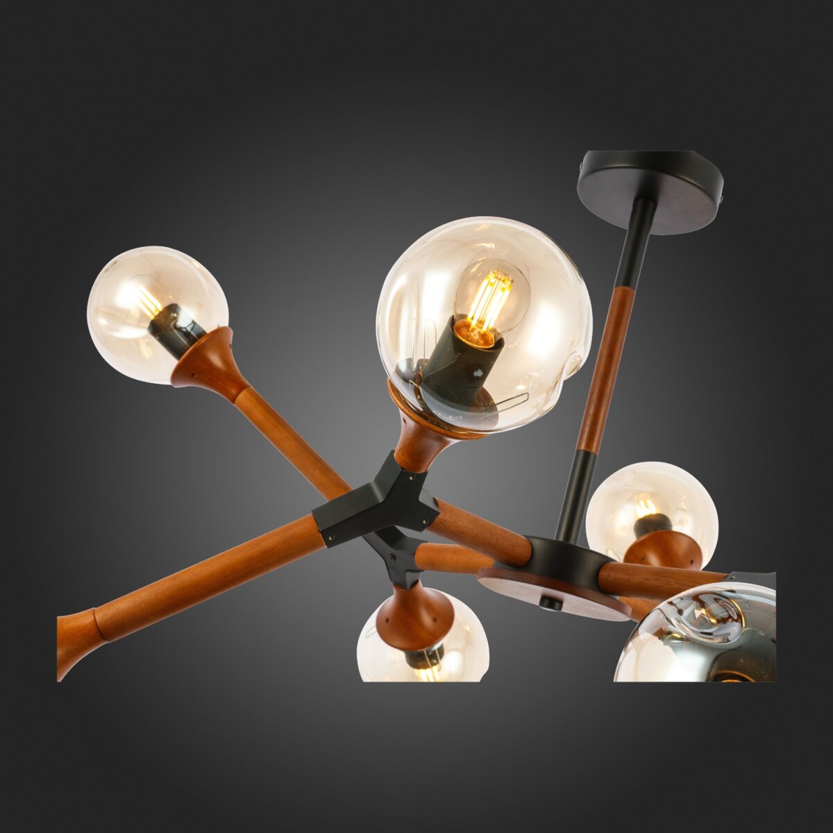 SLE109402-08 Светильник потолочный Черный, Темное дерево/Прозрачный, Янтарный E27 8*60W RAQUEL — изображение 8