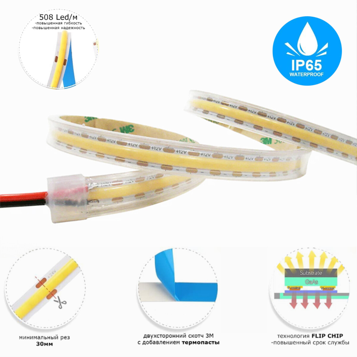 ST018.412.65_02W ST018.412.65 Светодиодная лента COB 12Вт/м 4000K 4700Lm Ra>90 IP20 L5000xW10 24В Светодиодные ленты — изображение 2