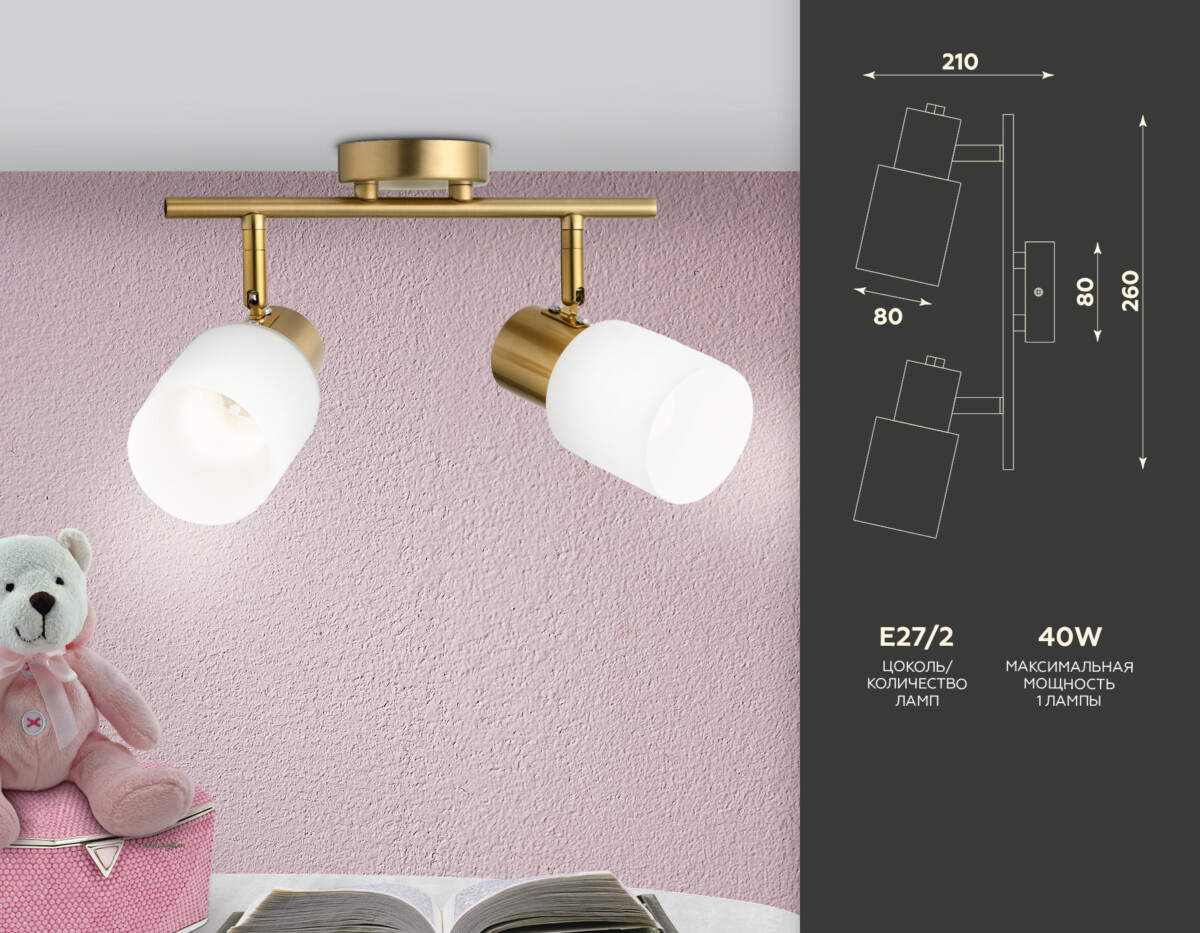 TR3969/2 BS/FR латунь/белый матовый  E27*2 max 40W 260*80*210 — изображение 5