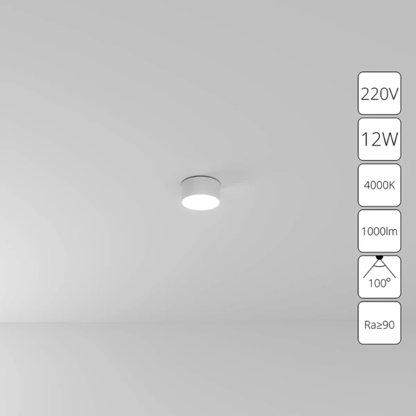 A6612PL-1WH СВЕТИЛЬНИК ПОТОЛОЧНЫЙ FADO 220В 115мм 12Вт 1000Лм 4000К 90+ 110°