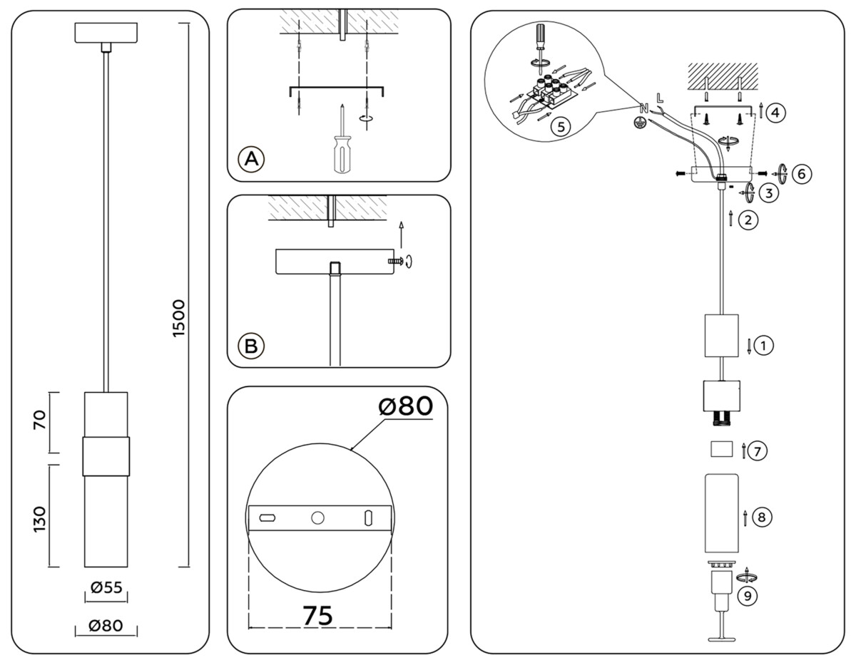 LH55111 BS/FR/TI латунь/белый матовый/янтарь E14 max 40W D55*1500 — изображение 5