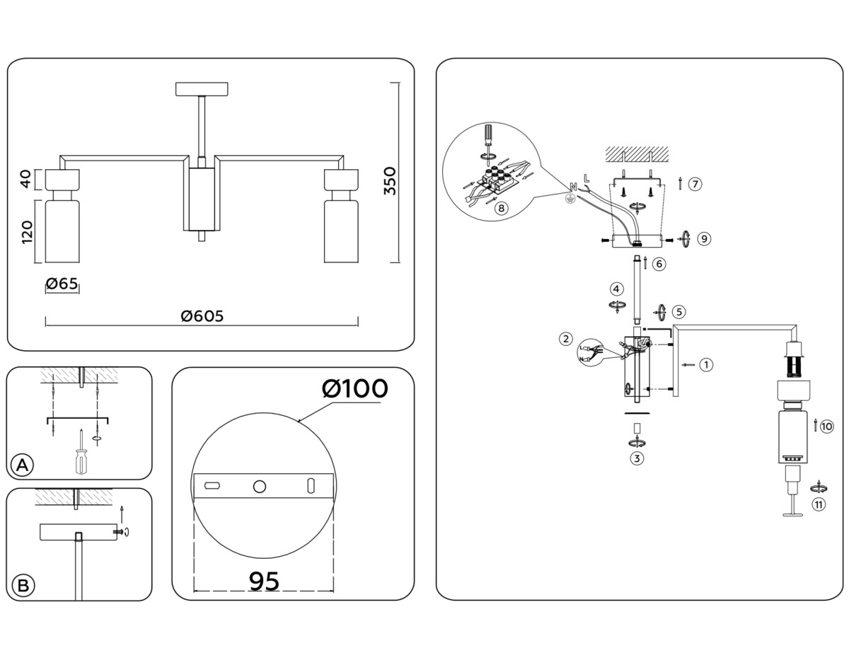 LH56124/5 BS/FR латунь/белый матовый E14*5 max 40W D605*350 — изображение 7
