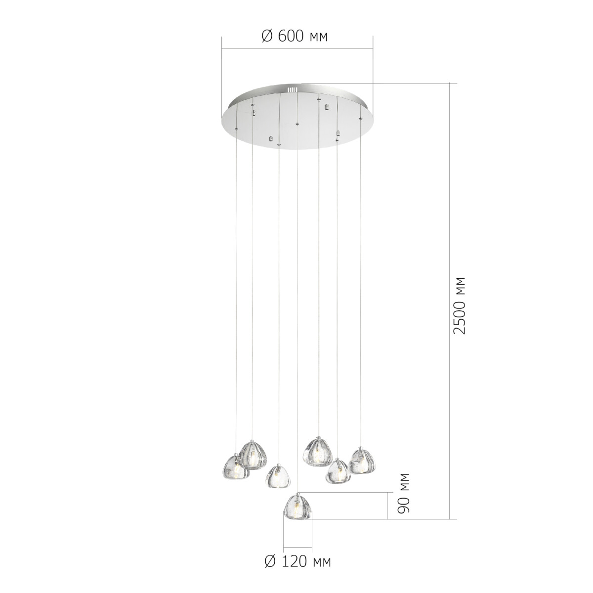 SL6017.101.07 Светильник подвесной ST-Luce Хром/Прозрачный с пузырьками воздуха LED 7*3W 3000K WATERFALL — изображение 6