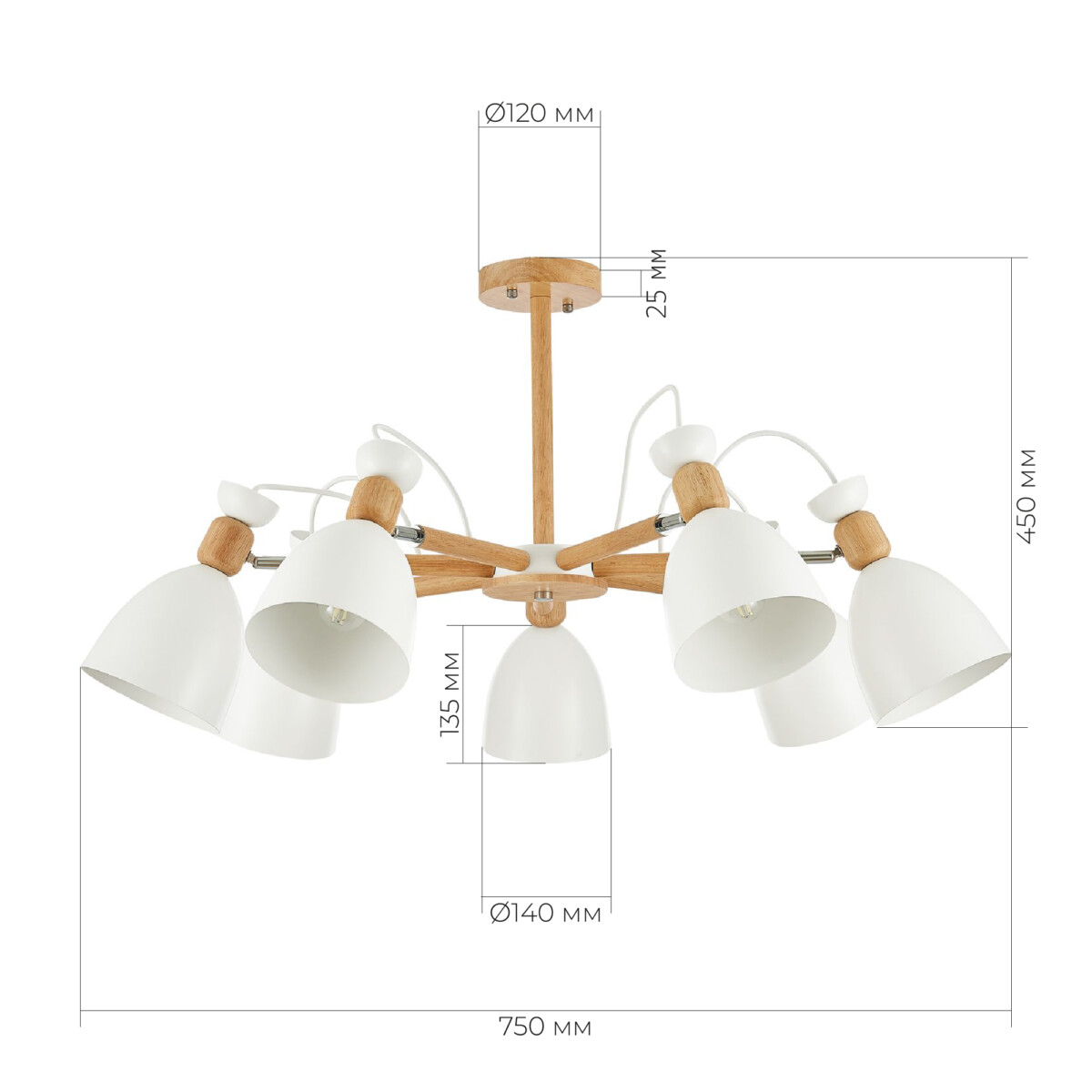 SLE103802-07 Светильник потолочный Светлое дерево, Белый/Белый E27 7*60W BALCAMO — изображение 3