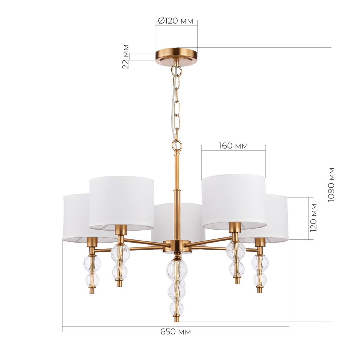 SLE105713-05 Светильник подвесной Латунь, Прозрачный/Белый E14 5*40W RAMER — изображение 5