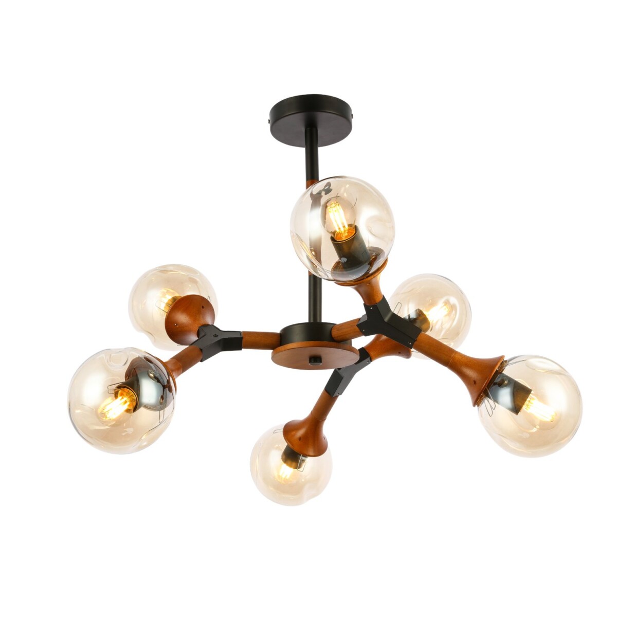 SLE109402-06_01W SLE109402-06 Светильник потолочный Черный, Темное дерево/Прозрачный, Янтарный E27 6*60W RAQUEL — изображение 1