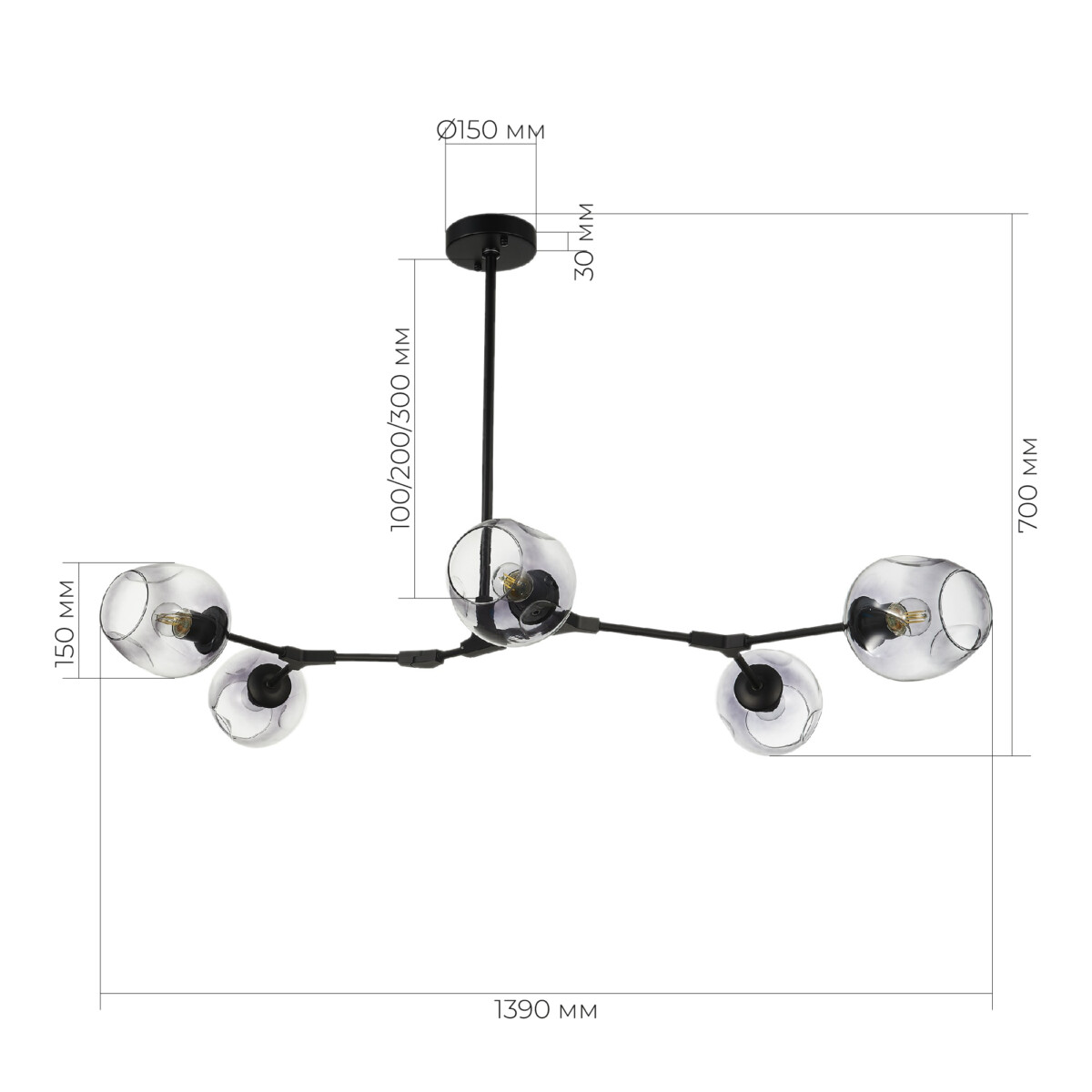 SLE154843-05 Светильник подвесной Черный/Дымчатый E27 5*40W RAMETTO — изображение 3