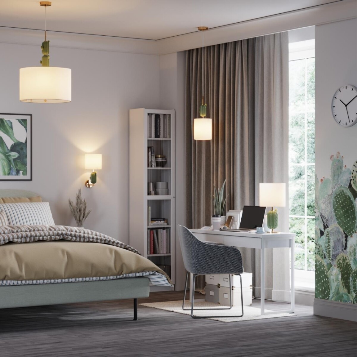 5425/3 MODERN ODL_EX24 099 золотой/зеленый/белый/металл/керамика/ткань Люстра E27 3*60W CACTUS — изображение 2