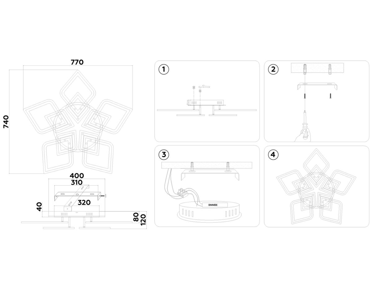 FA8914/5+5 WH/CH белый/хром 193W 3000K-6400K 770*740*120 (ПДУ РАДИО 2.4G) — изображение 2
