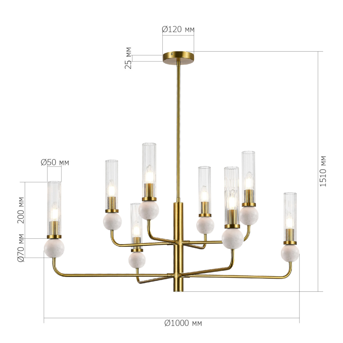 в наличии SL1244.303.08 Светильник подвесной ST-Luce латунь/прозрачный E14 8*40W МЕДЕА - купить в интернет-магазине Светильники Торг