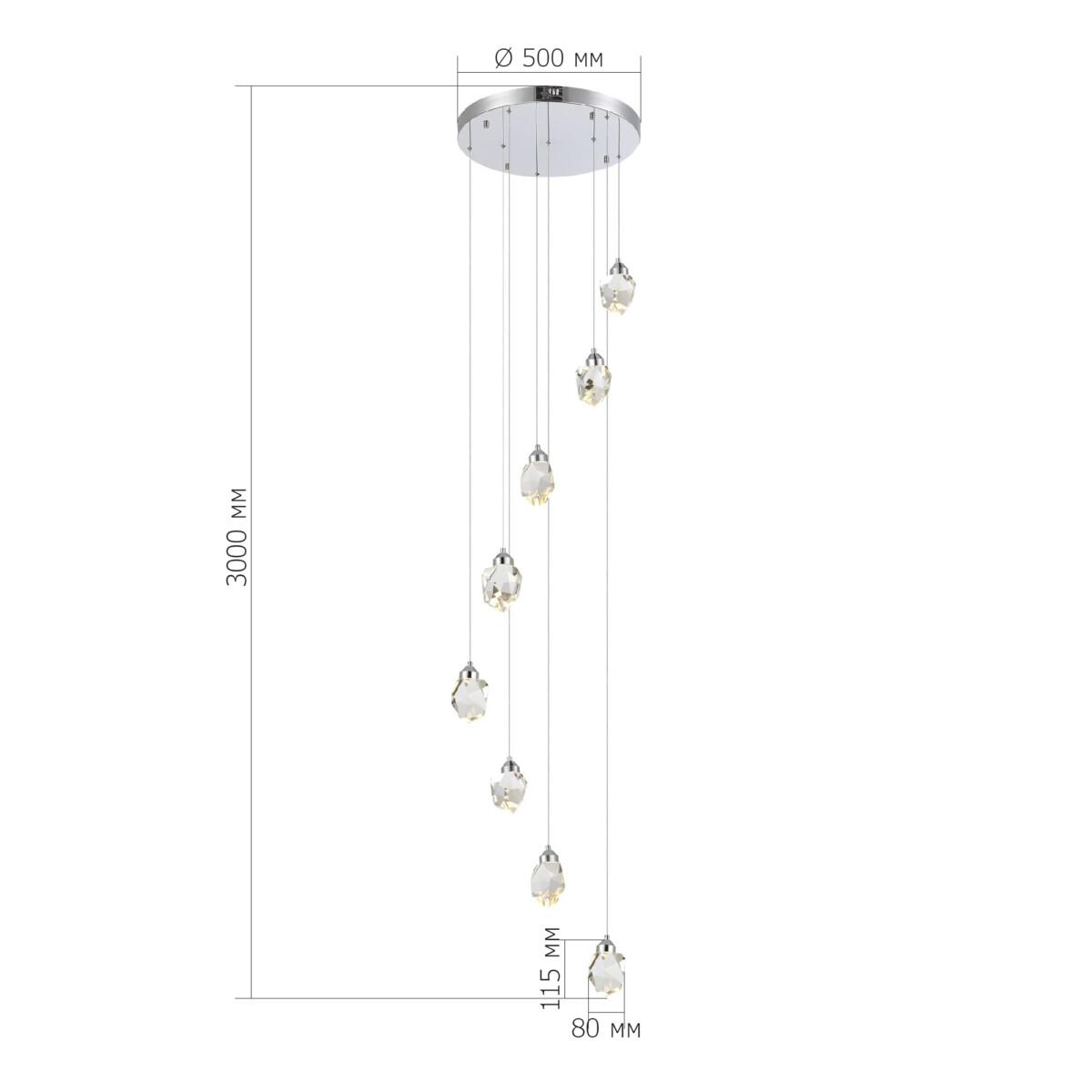 SL6114.103.08 Светильник подвесной ST-Luce Хром/Прозрачный LED 8*3W 3000K КАСКАТО — изображение 3