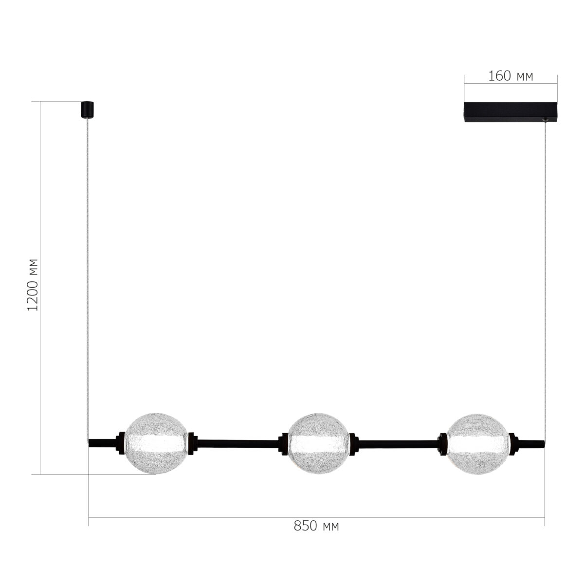 SL6120.403.03 Светильник подвесной ST-Luce Черный/Прозрачное кракелированное стекло LED 3*8,5W 3000K ПИК — изображение 5