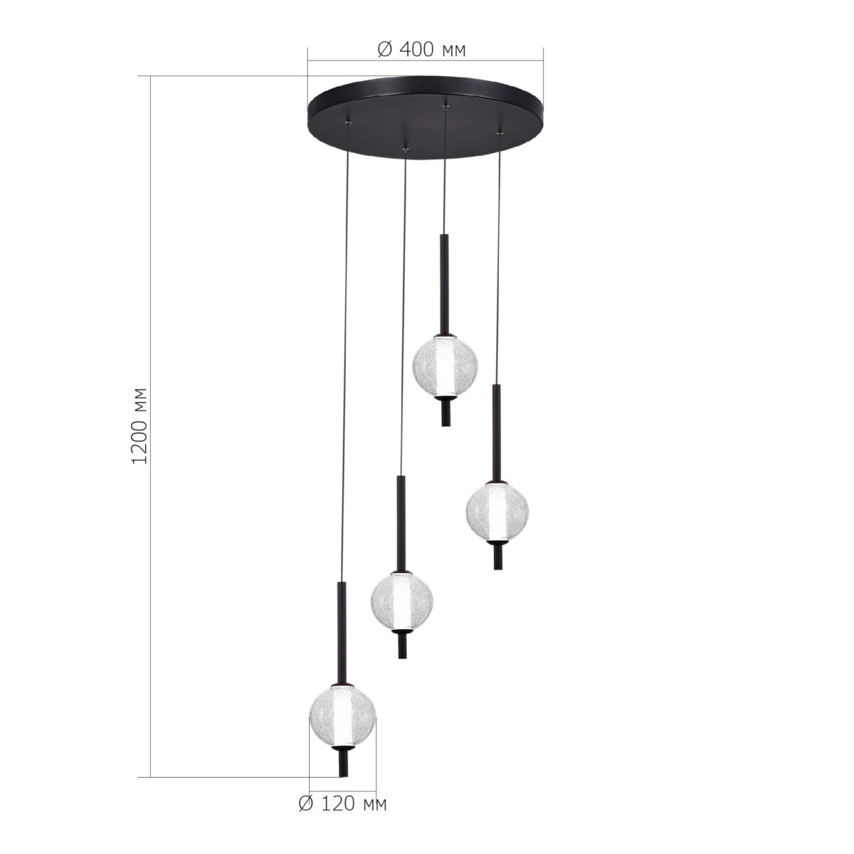 SL6120.403.04 Светильник подвесной ST-Luce Черный/Прозрачное кракелированное стекло LED 4*8,5W 3000K ПИК — изображение 4