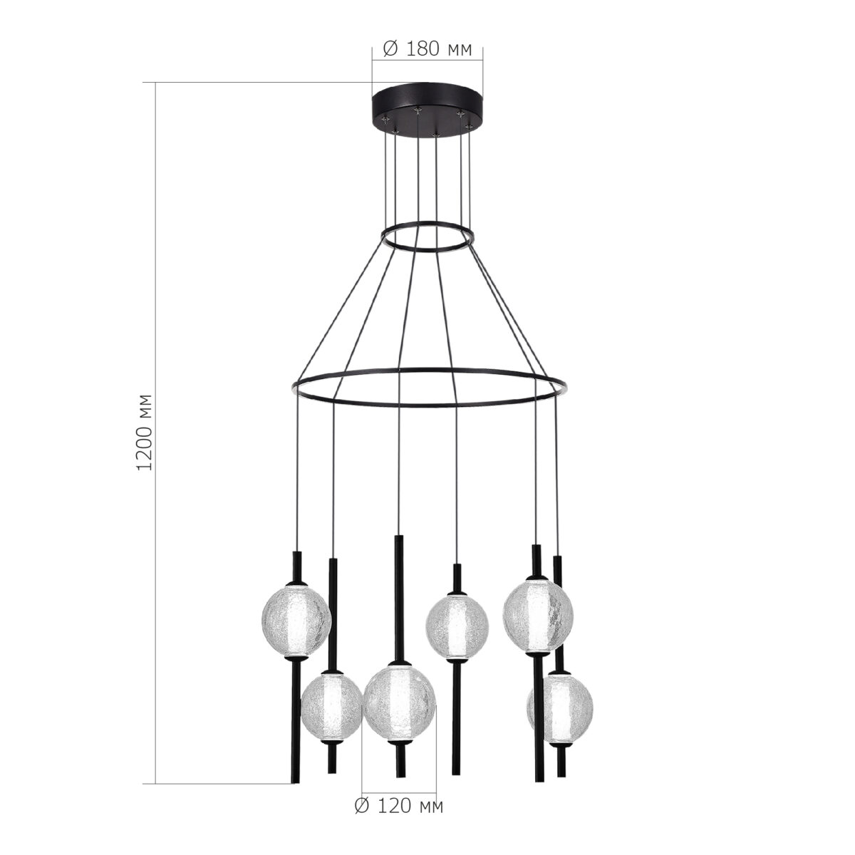 SL6120.403.06 Светильник подвесной ST-Luce Черный/Прозрачное кракелированное стекло LED 6*8,5W 3000K ПИК — изображение 4
