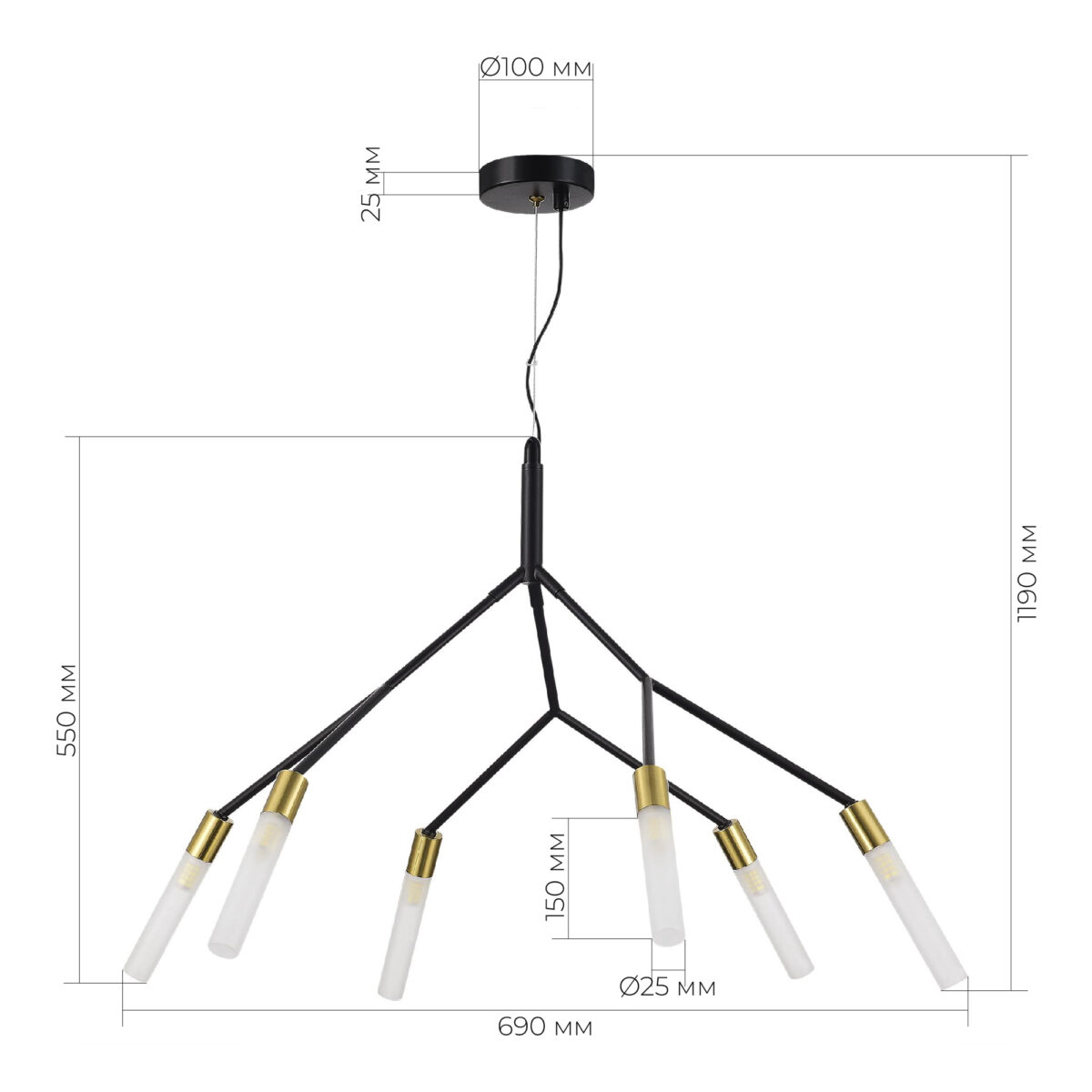 SLE1129-403-06 Светильник подвесной Черный, латунь/Белый G9 6*5W КАЙТО — изображение 4