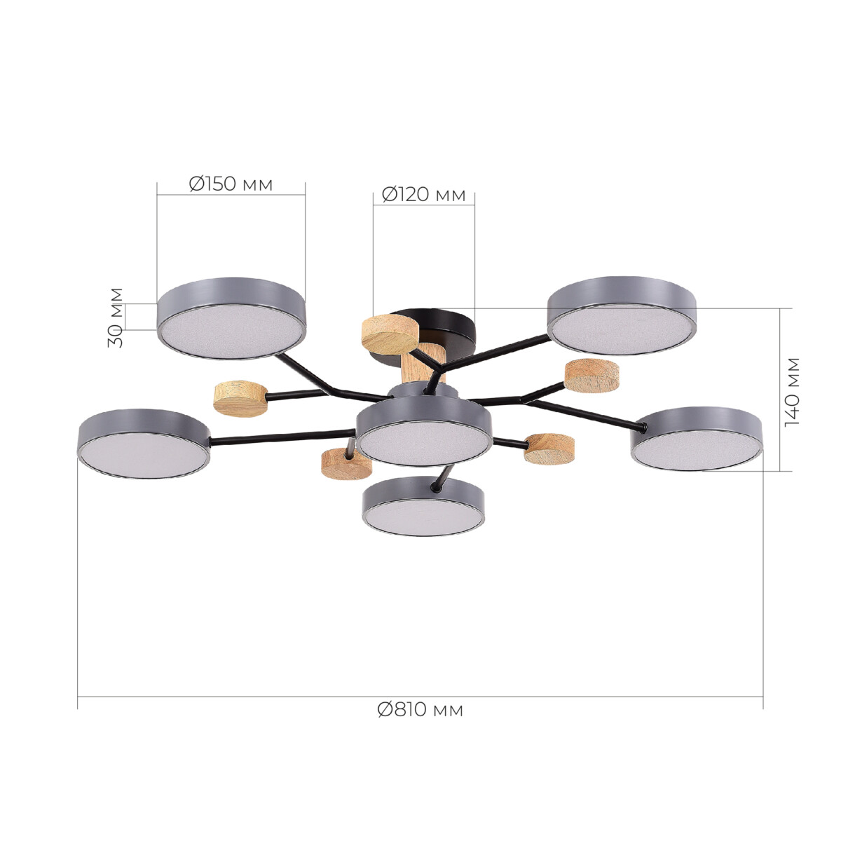 SLE6006-702-06 Светильник потолочный Серый/Серый LED 6*12W 3000K/4500K/6000K FAEMA — изображение 6