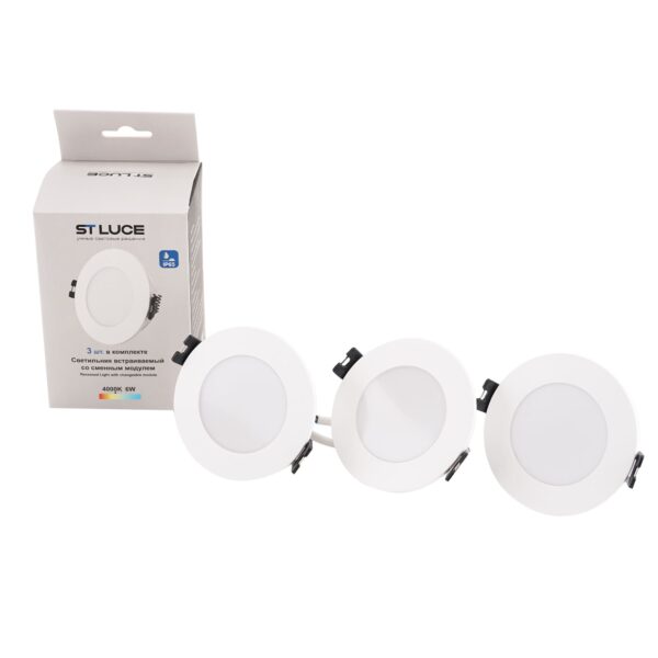 ST907.508.01_3 Светильник встраиваемый со сменным модулем ST-Luce белый/прозрачный LED 1*5.5W 4000K Встраиваемые светильники