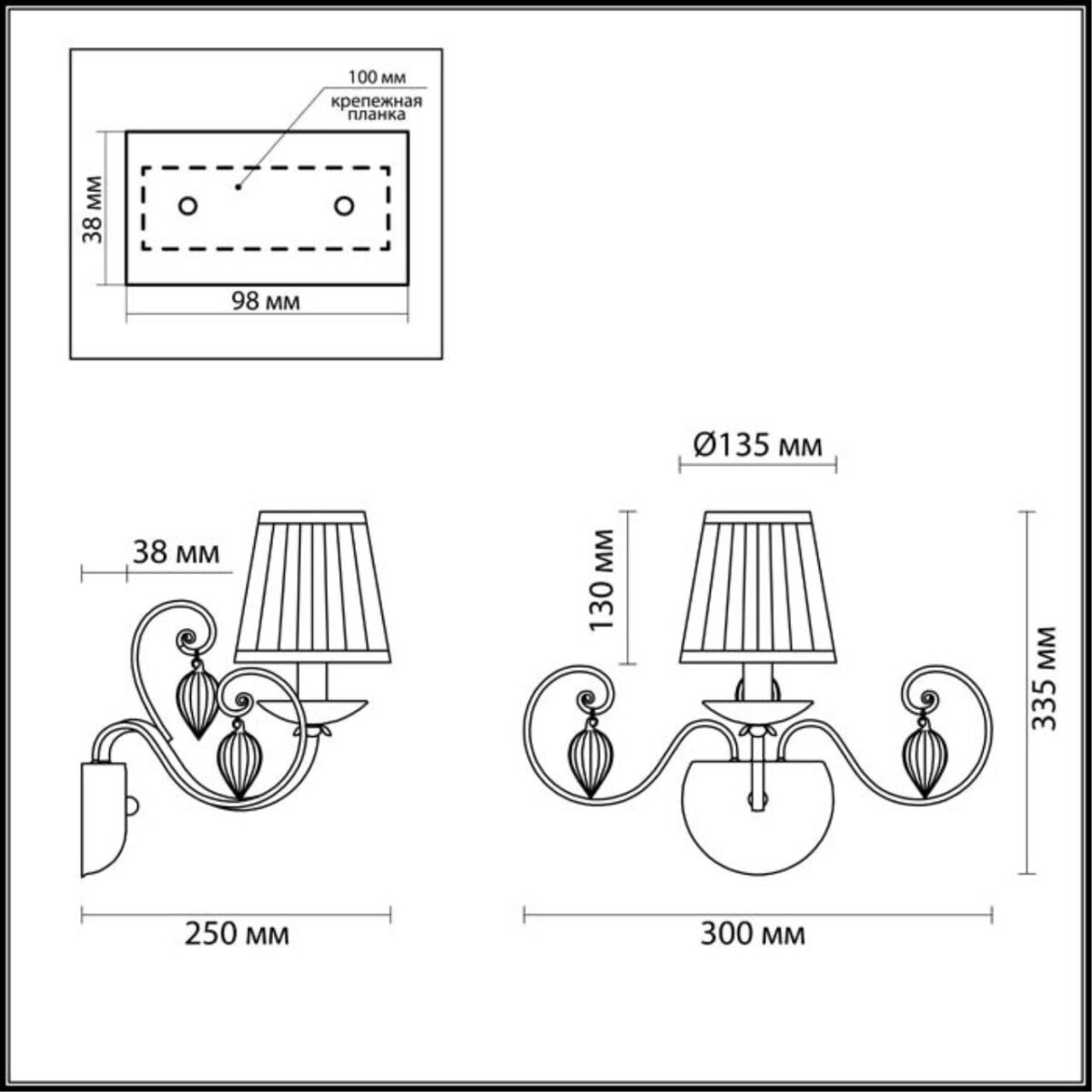 3921/1W CLASSIC ODL18 648 бронза/ткань/стекло Бра IP20 E14 40W 220V NIAGARA — изображение 2