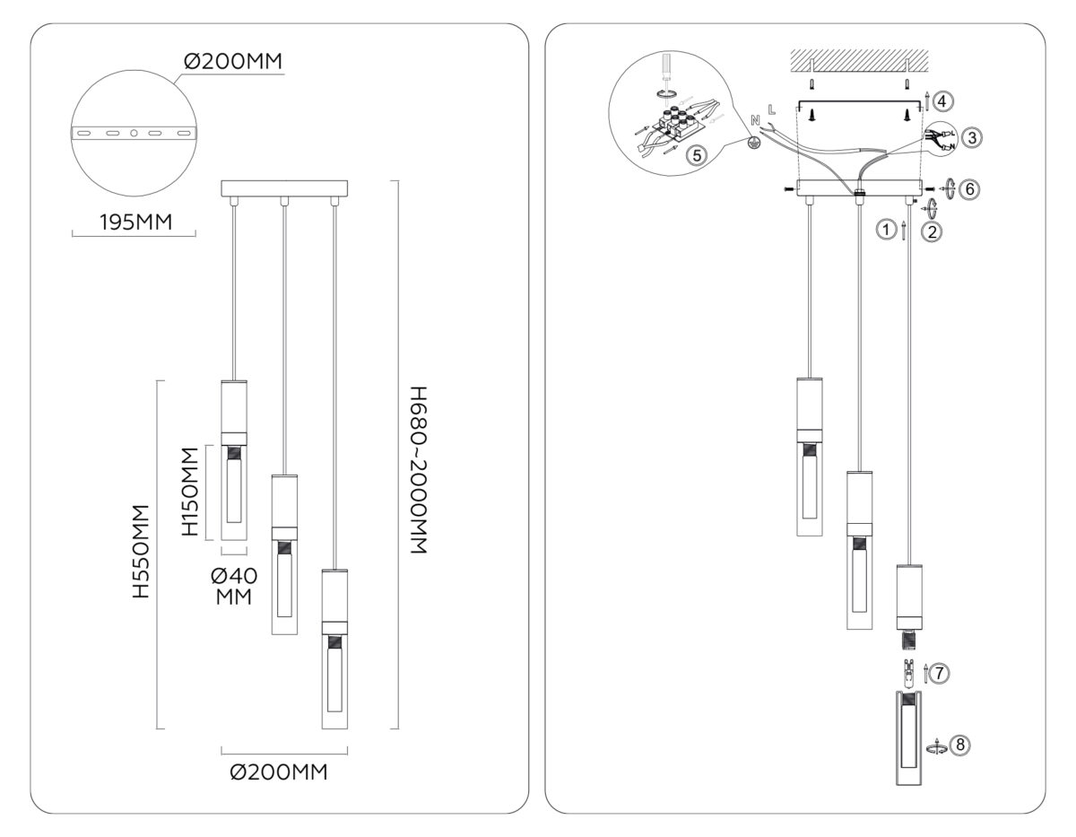 LH53351/3 GD/CL/WH золото/прозрачный/белый G9*3 max 40W D200*2000 — изображение 6