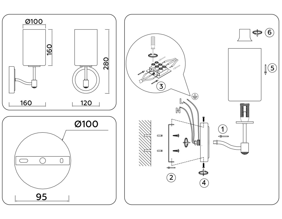 LH56056 BS/FR латунь/белый матовый E14 max 40W 160*120*280 — изображение 6