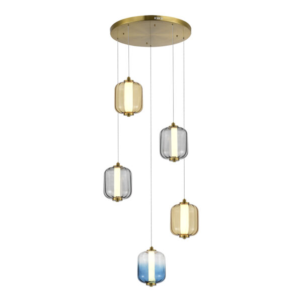 SL1193.303.05 Светильник подвесной ST-Luce Латунь/Янтарный,Дымчатый,Голубой LED 5*10W 3000K САММЕР