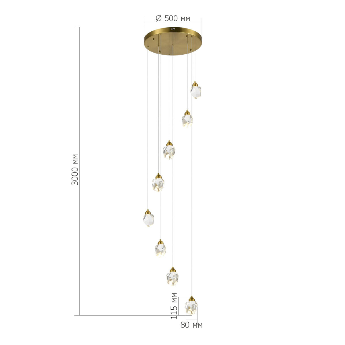 SL6114.203.08 Светильник подвесной ST-Luce Золотистый/Прозрачный LED 8*3W 3000K КАСКАТО — изображение 3