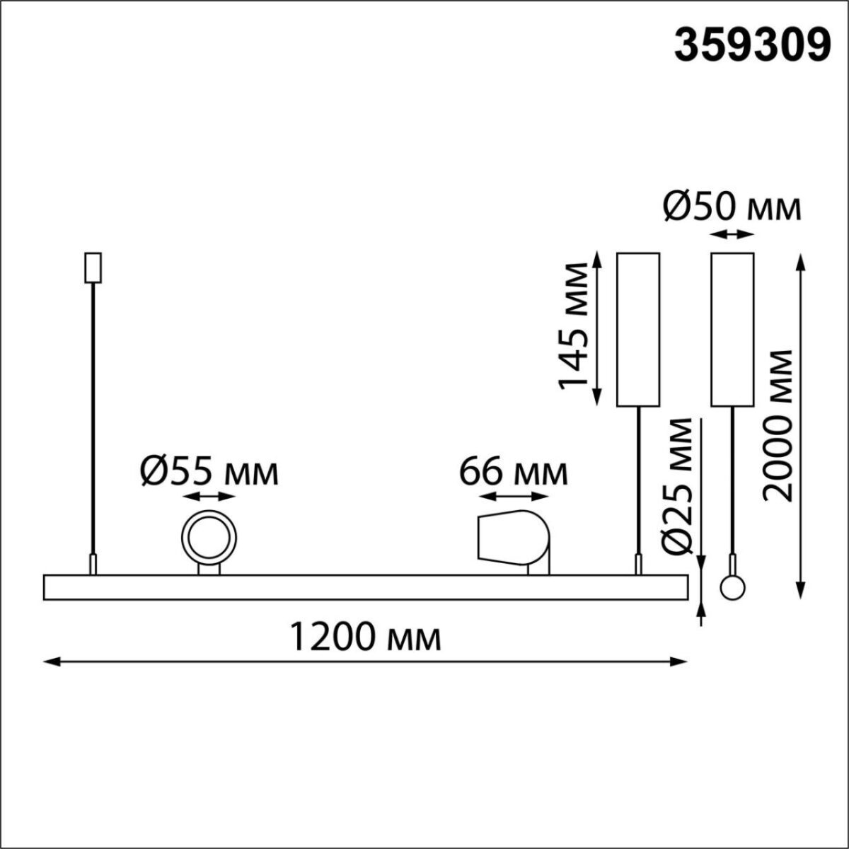 359309 OVER NT24 352 черный Светильник подвесной диммируемый (сенсер) IP20 LED 14W+14W 4000K 220-240V FERMO — изображение 3