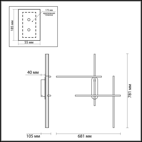3890/36WLP L-VISION ODL20 311 черный/металл Настенный светильник LED 3000/3800/4800K (перекл. ч/з тумблер) 33W 220V RUDY