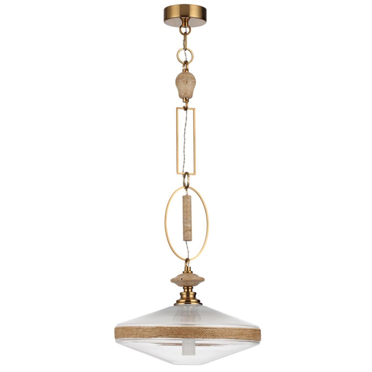 2dffea5c336ac64cf9df63201898fb00 5441/1 PENDANT ODL_EX26 035 сатинированн.латунь/прозрачн./металл/стекло/травертин/веревка Подвес G9 LED 6W KREMA — изображение 1