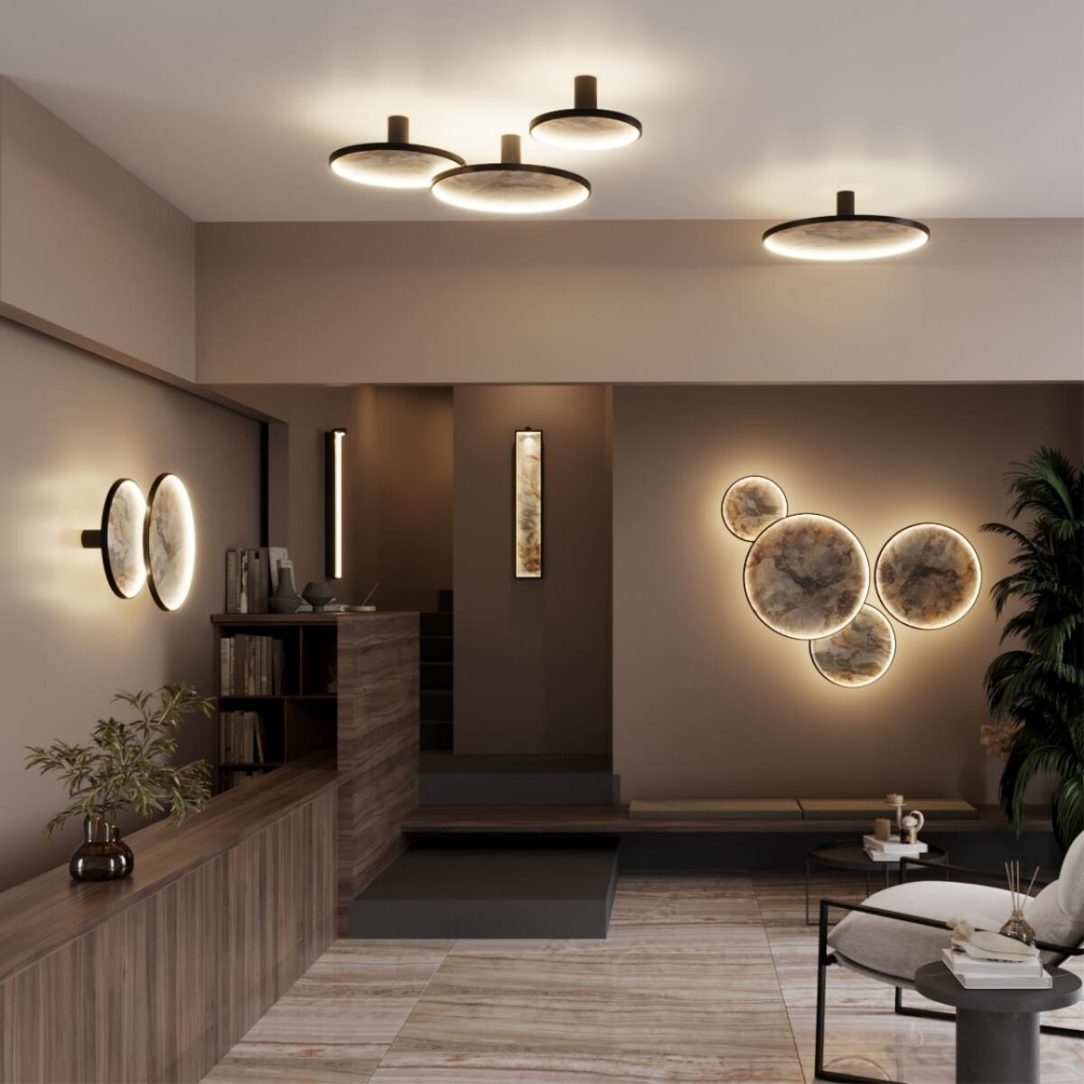 44cf1eb20b841558dbfb881898450c5d-1 5078/45L L-VISION ODL24 000 черн./серо-беж./металл/натур.камень/акрил Настен.-потолочн.cветильн. LED 45W 3000K STOFLAKE — изображение 1