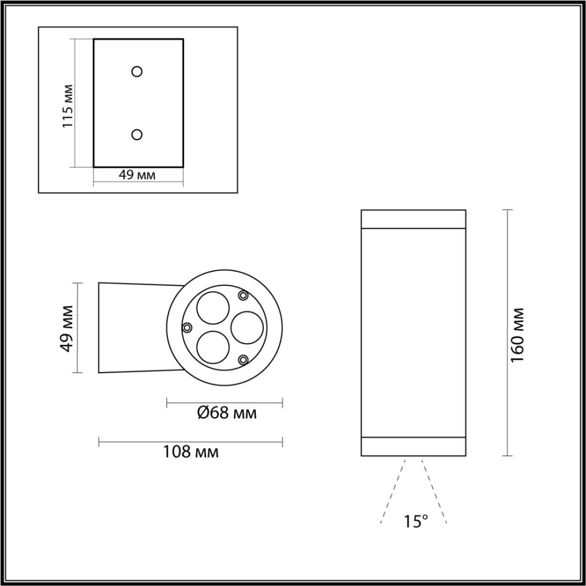 7071/7WL NATURE ODL25 685 Настенный светильник черный/металл IP65 LED 7W 3000K 15° AC85~265V LONG — изображение 3