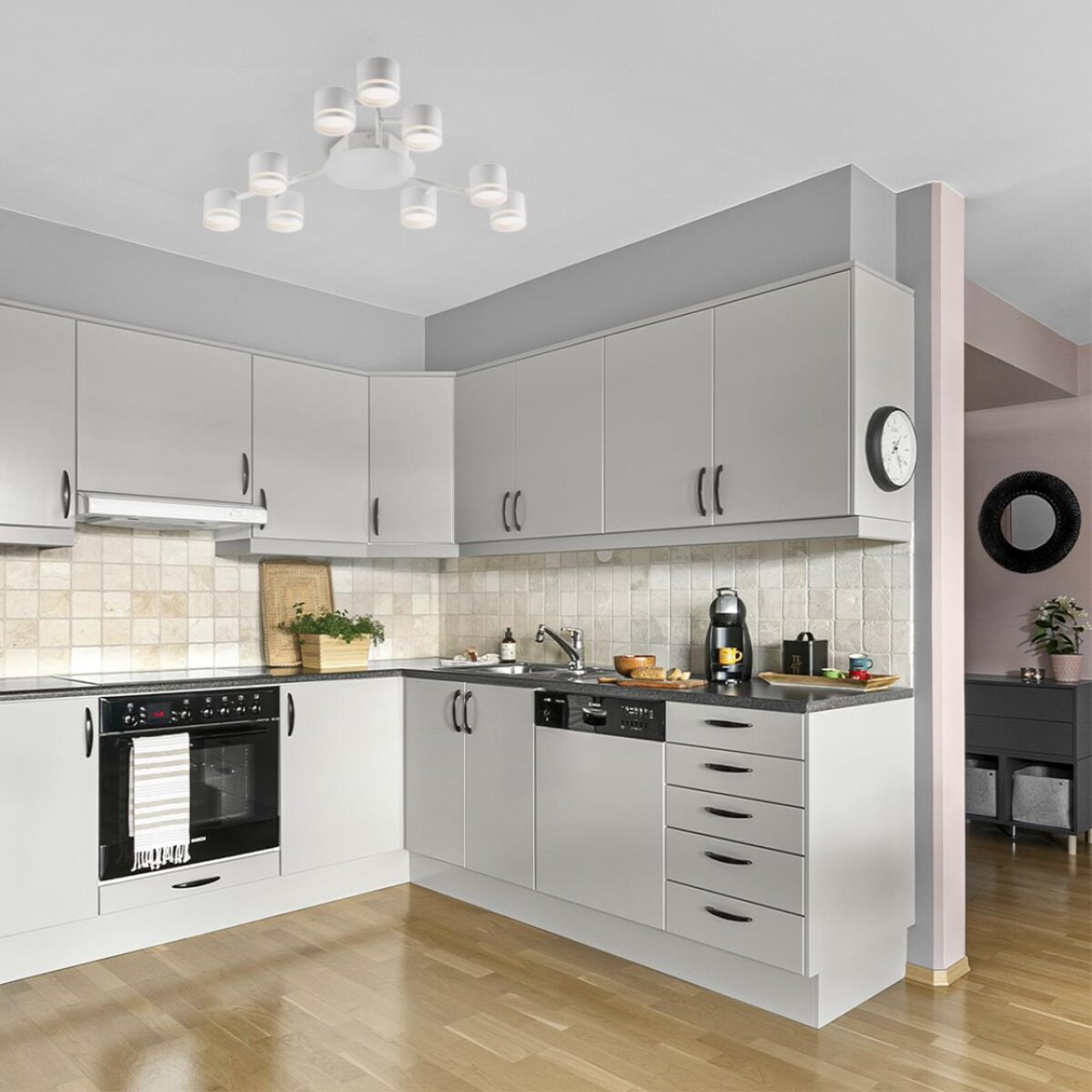 8232/8 COMFI LN26 230 черный/прозрачный, металл/стекло Светильник подвесной LED GX70 8*10W 220V NATALINA — изображение 2