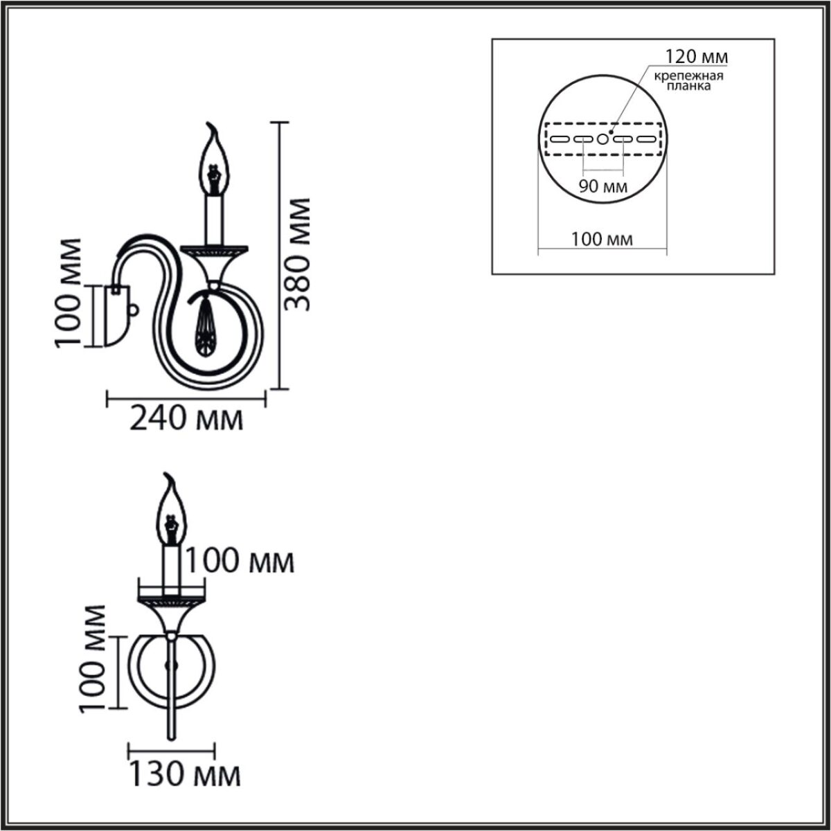 8032/1W CLASSI LN26 084 металл/хрусталь, хром/прозрачный Бра E14 1*40W 220V LAOKA — изображение 3