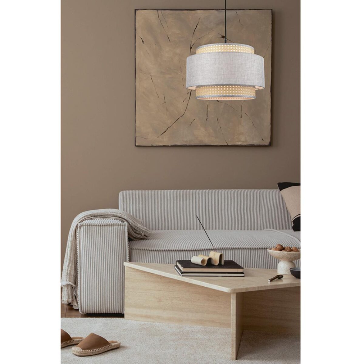 8043/1 MODERNI LN26 338 черный/серый/бежевый, металл/текстиль/ротанг Подвесной светильник Е27 1*60W 220V LAUNA — изображение 2