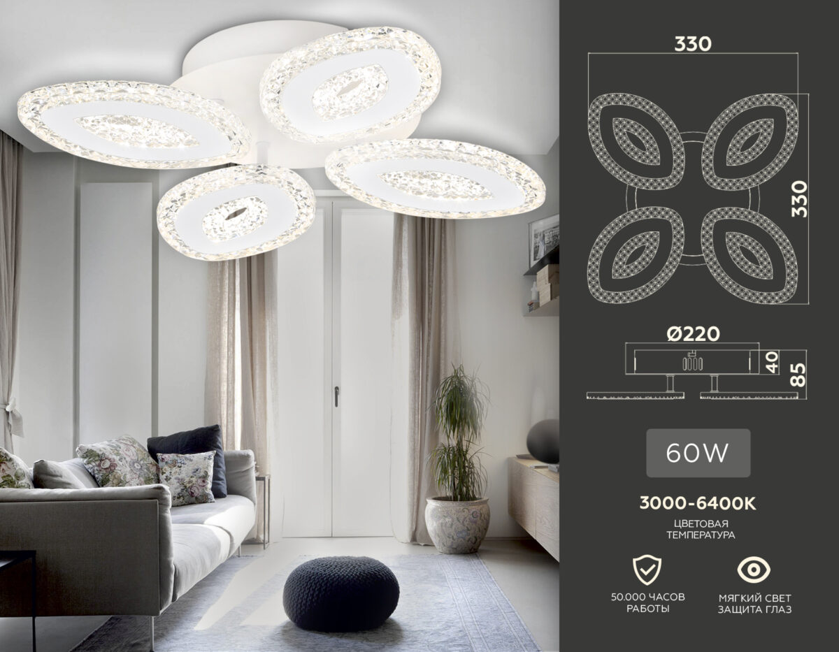 FA4012/4 WH белый 60W 3000K+6400K/4200K/6400K+3000K 330*330*85 (ПДУ ИК) — изображение 2