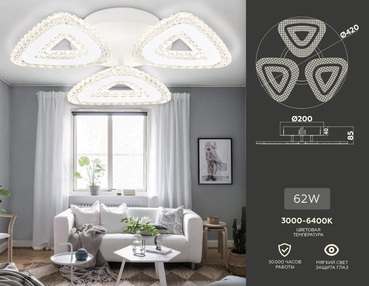 FA4018/3 WH белый 62W 3000K+6400K/4200K/6400K+3000K D420*85 (ПДУ ИК) — изображение 2