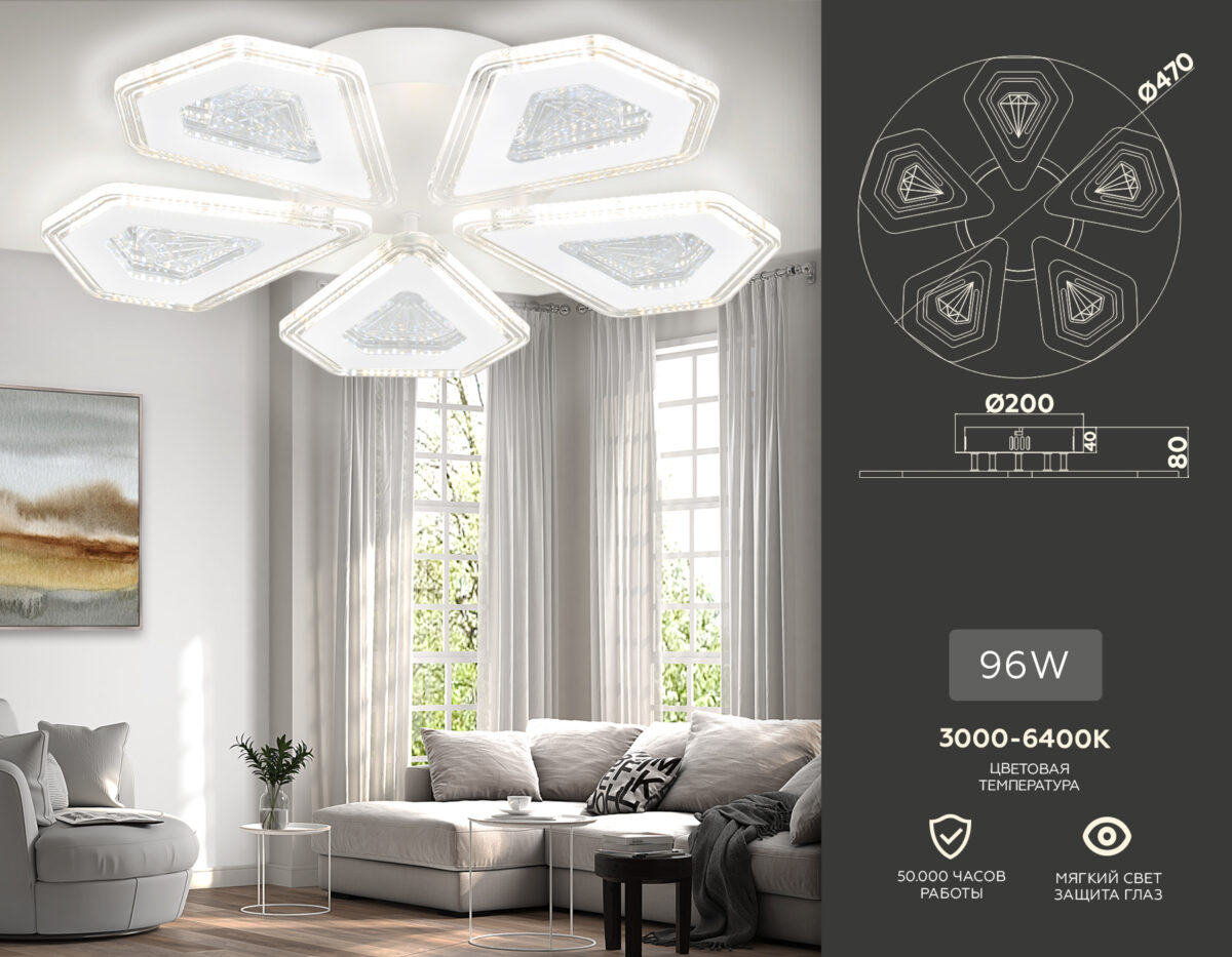 FA4030/5 WH белый 96W 3000K+6400K/4200K/6400K+3000K D470*80 (ПДУ ИК) — изображение 2